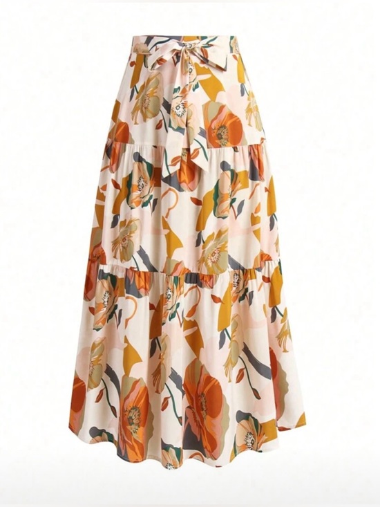 SHEIN Dresses & Skirts - SHEIN Cream Maxi Skirt with Orange & Mustard Floral Print